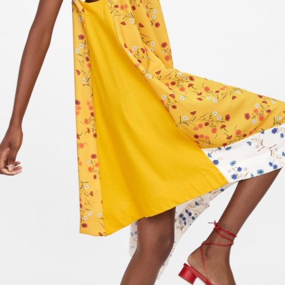 NWT Zara Asymmetrical Yellow Floral Dress Size L - Picture 7 of 11